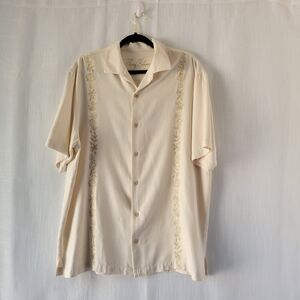 Tommy Bahama men's 100% silk embroidered button up short sleeve shirt size L